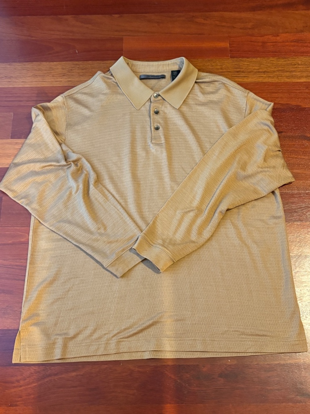 Axis Classic Tan Textured Micro-Waffle Knit Long Sleeve Polo